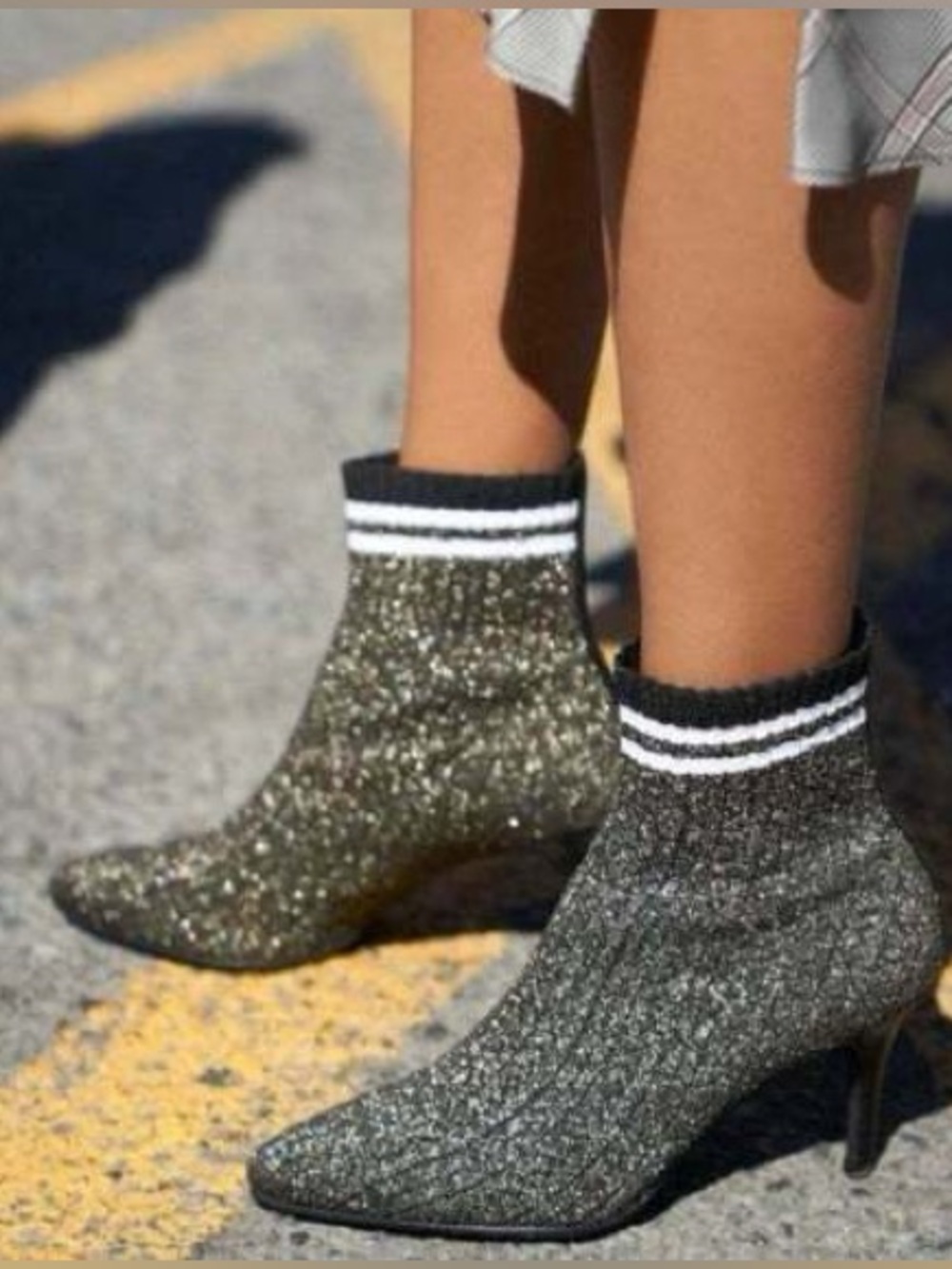 Stuart Weitzman Waverly Sock Bootie Black Metallic Size 7.5